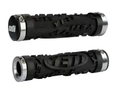 ODI "Yeti Hardcore 130mm" Lock-On MTB Griffe - Schwarz (Silberne Klemmringe) ODI "Yeti Hardcore 130mm" Lock-On MTB Griffe - Schwarz (Silberne Klemmringe)