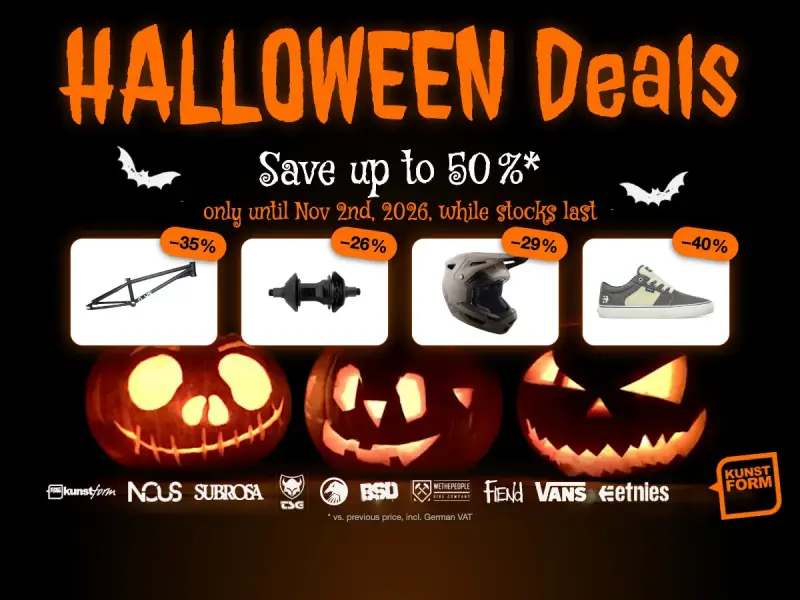 Halloween Deals at kunstform: up to 50 % off frames, freecoasters, helmets and more, until Nov 2nd, 2026