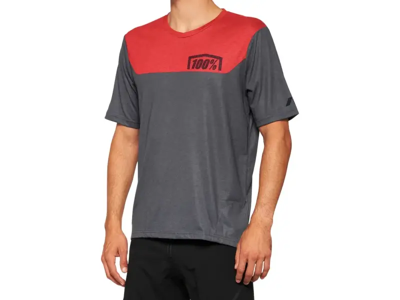 100 Percent "Airmatic" Jersey T-Shirt - Charcoal/Racer Red