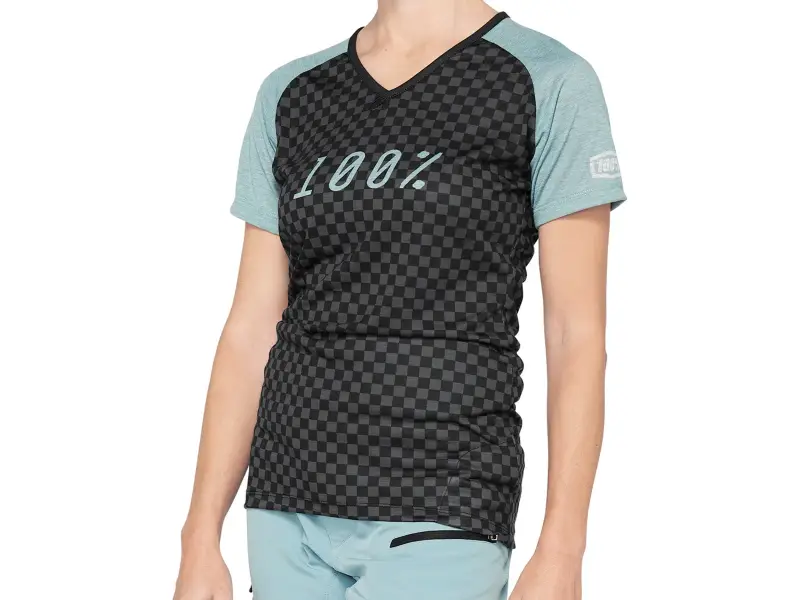 100 Percent "Airmatic Woman" T-Shirt - Checkers/Seafoam