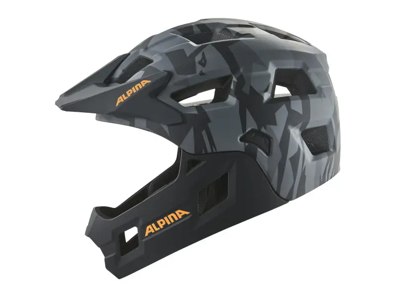 Alpina "Rupi" Fullface Helm - Black Camo Orange Matt (Kids)