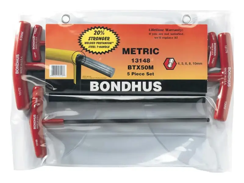 Bondhus "BTX50M" T-Handle Ball End Hex Key Set - 4 to 10 mm