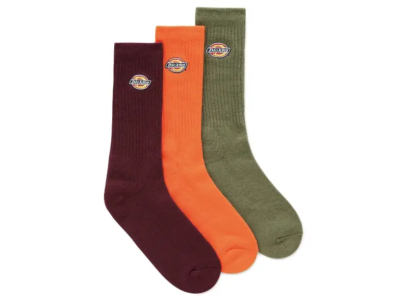 Dickies "Valley Grove" Socks (3 Pair) - Army Green/Maroon/Orange