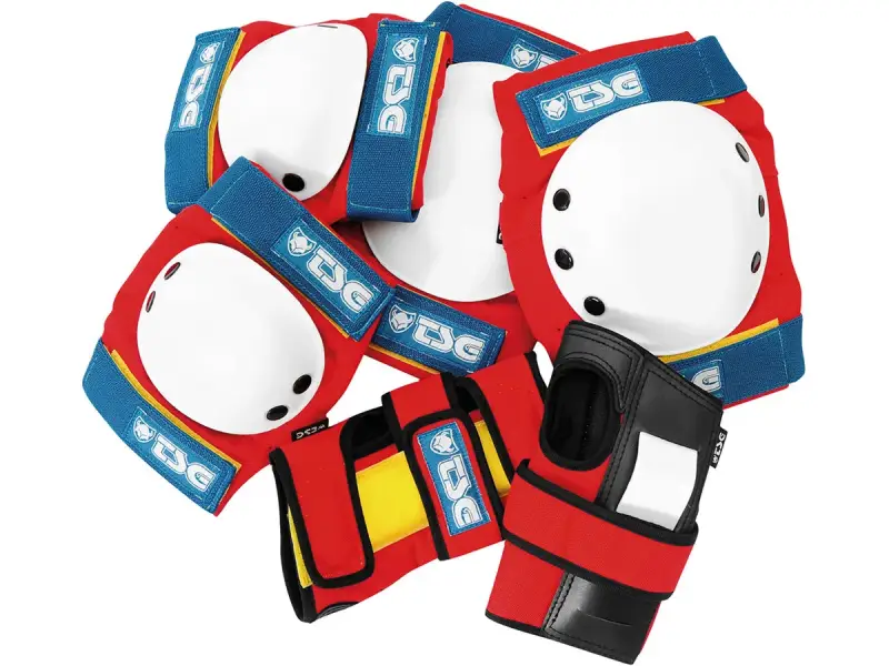 TSG "Basic" Knee + Elbows Pads + Wrist Guard Set - Red-White-Blue
