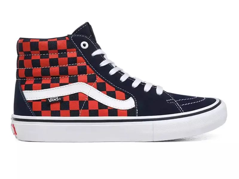 Vans "Sk8-Hi Pro" Shoes - (Checkerboard) Navy/Orange