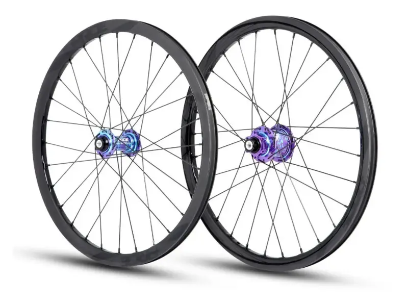 Pride Racing "Wave CFR" BMX Race Complete Wheels - Gloss Black / Splash Blu-Pur, Matrix, 10mm, Disc