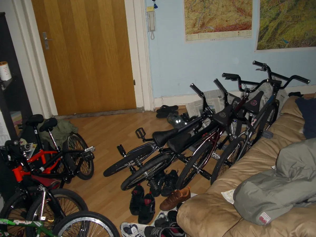 The living room, full of BMX bikes