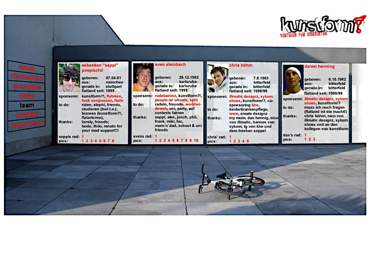 The team page of the first kunstform website
