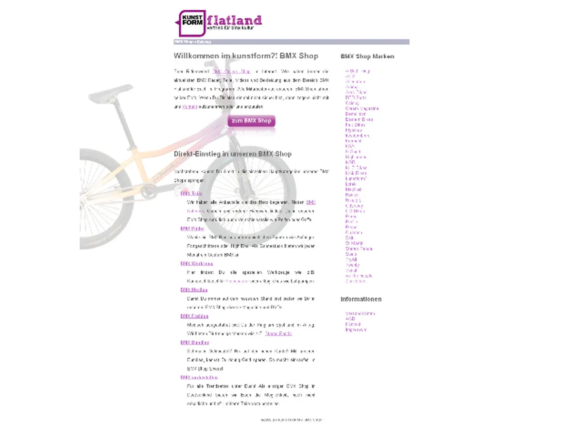 The landing page in front of the shop, with the list of brands