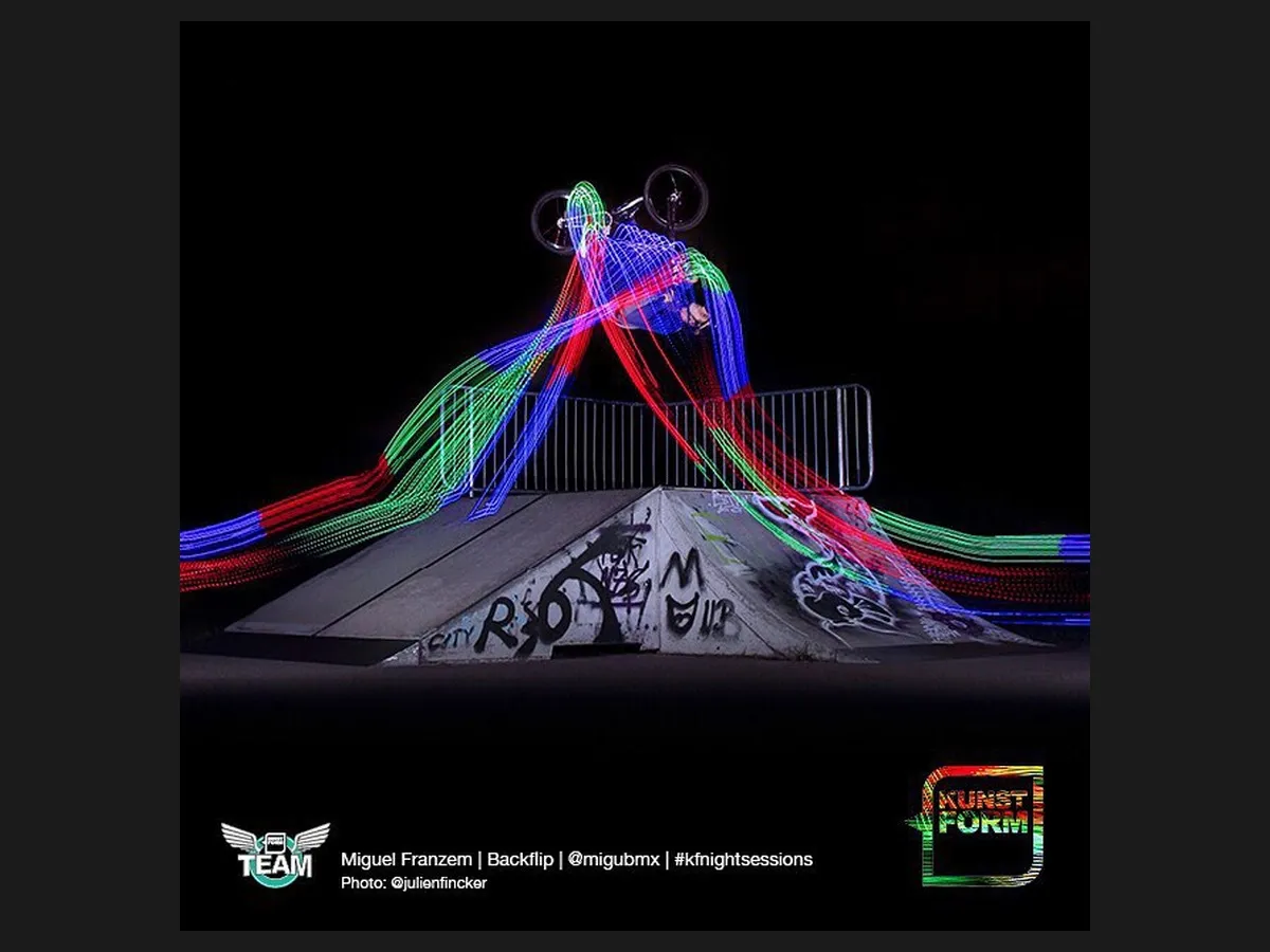 Miguel Franzem with a backflip, painted with light