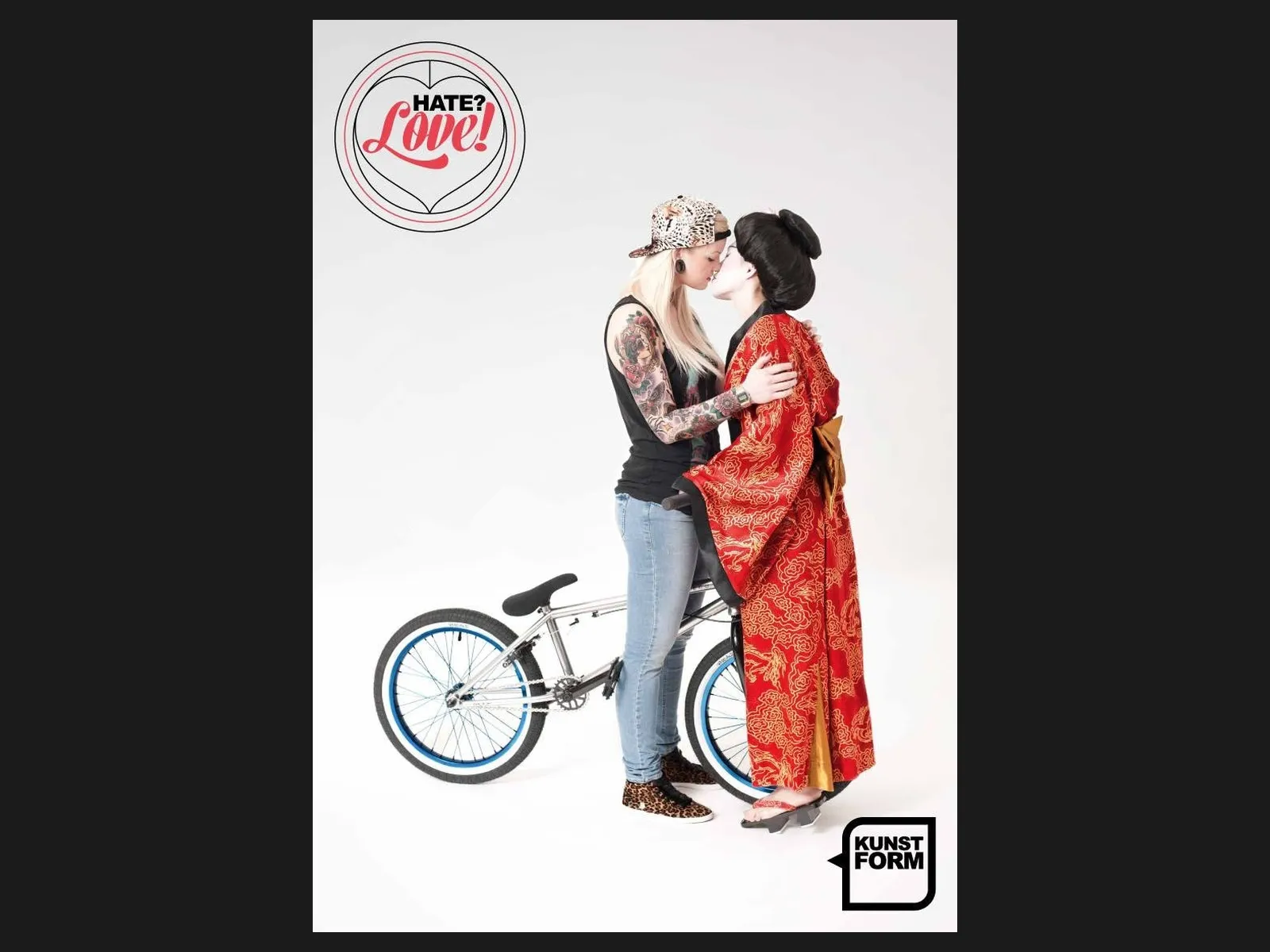 Hate? Love!: a rider and a woman in a kimono