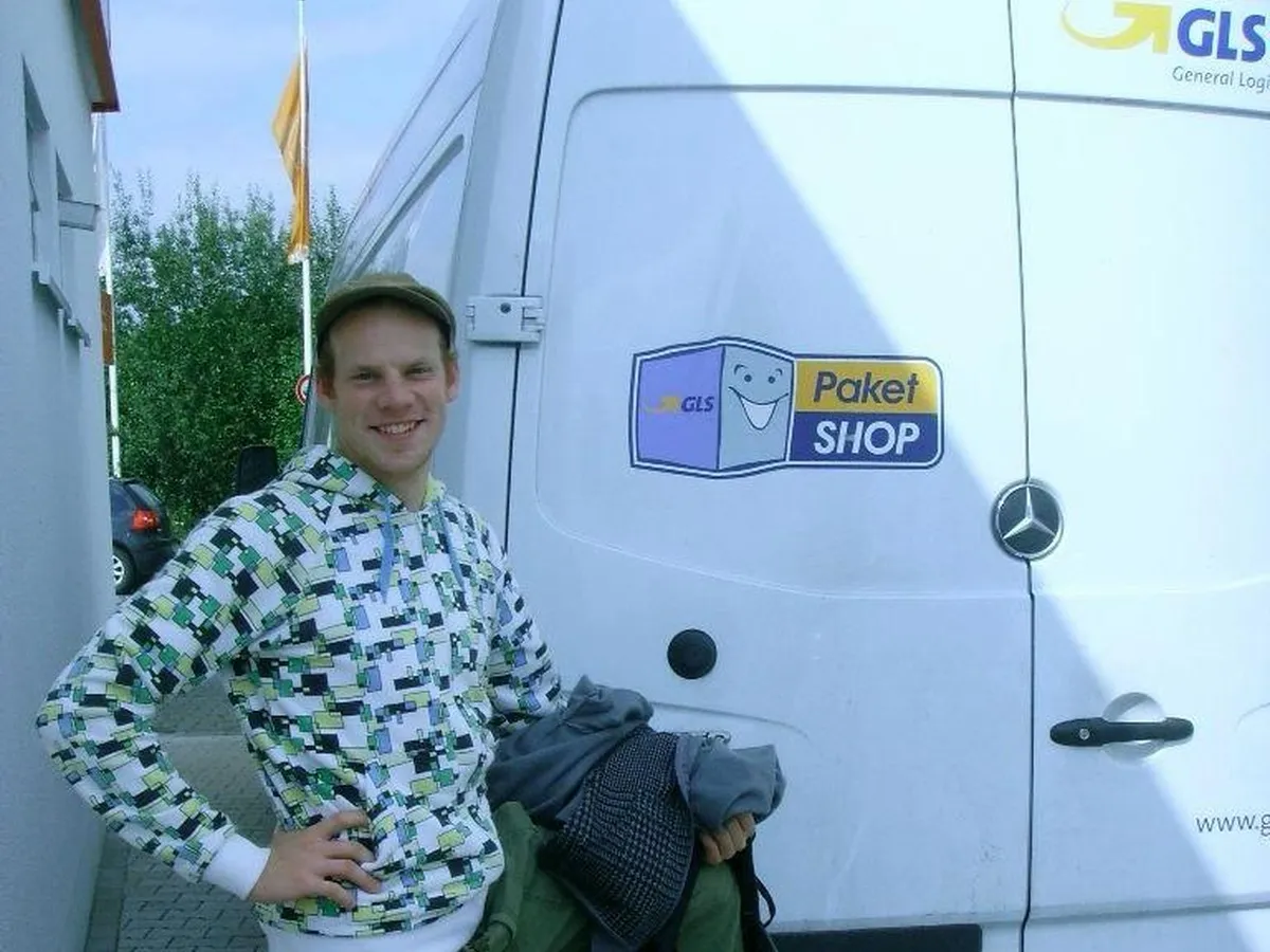 With the parcels at the GLS van