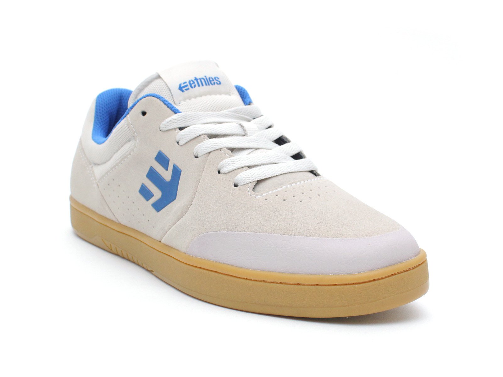white and blue etnies