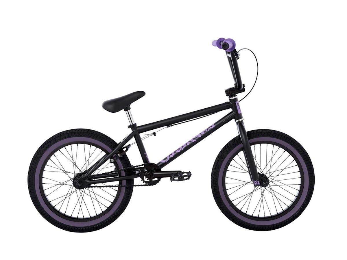 black and purple bmx bike