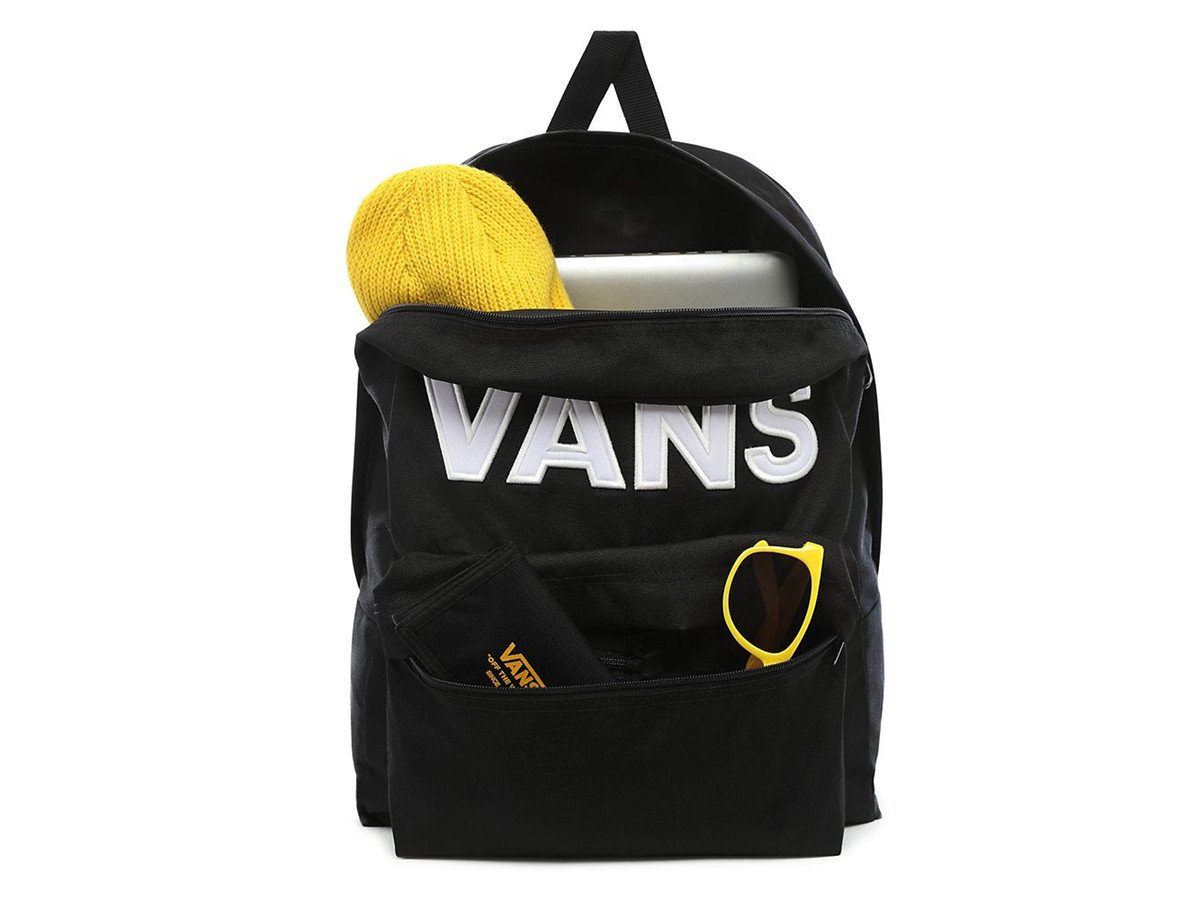 vans backpack black white