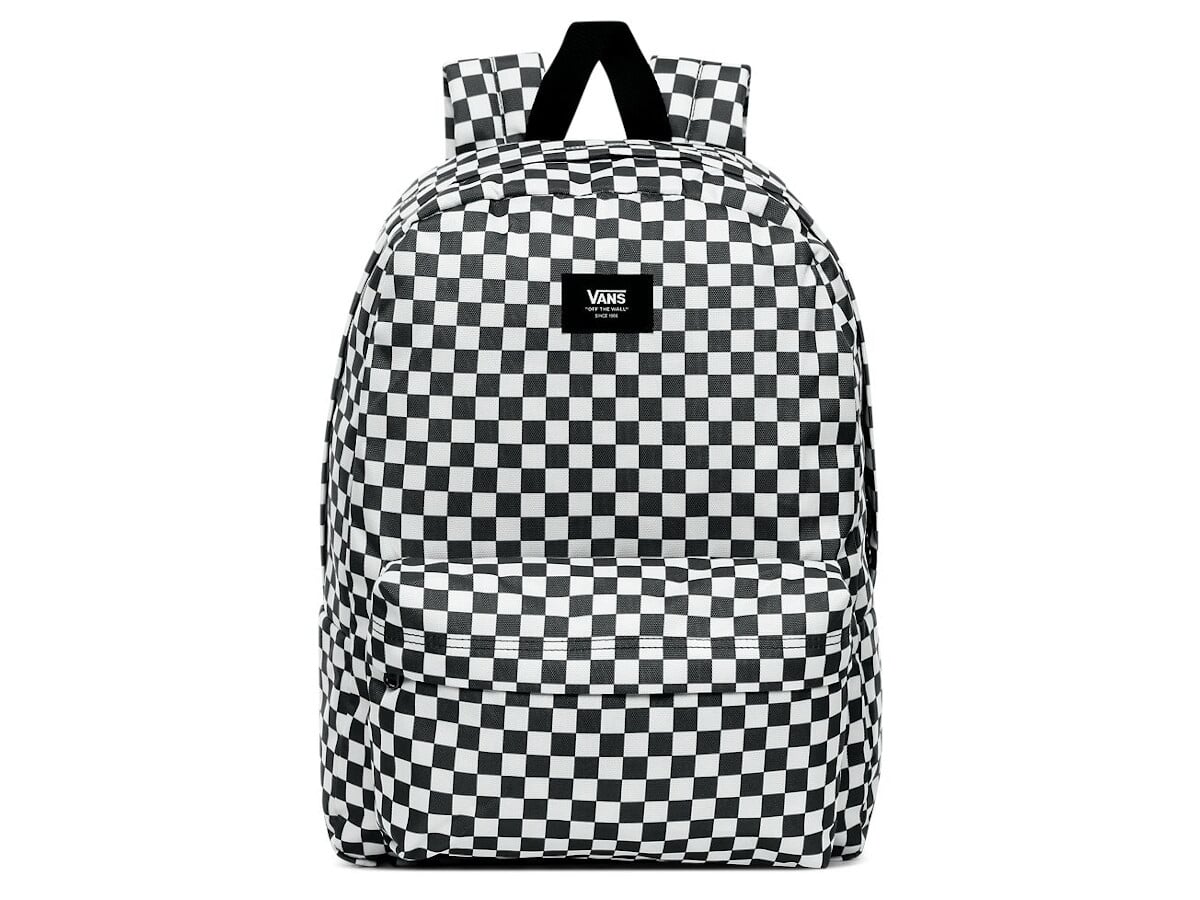 black and white check backpack