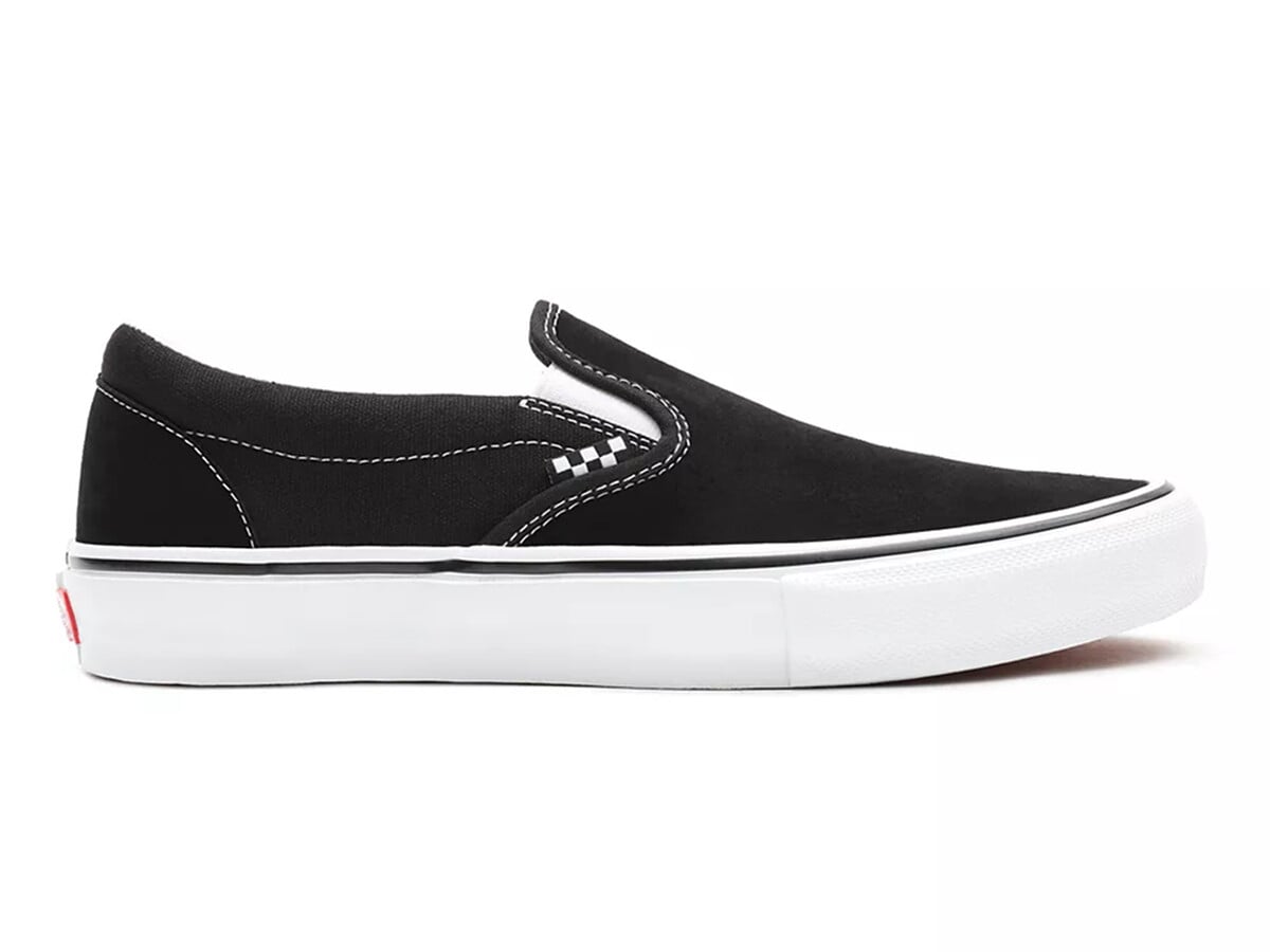 vans grey and black slip on