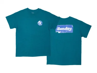 Sunday Bikes "Sticker" T-Shirt - Aqua Blue