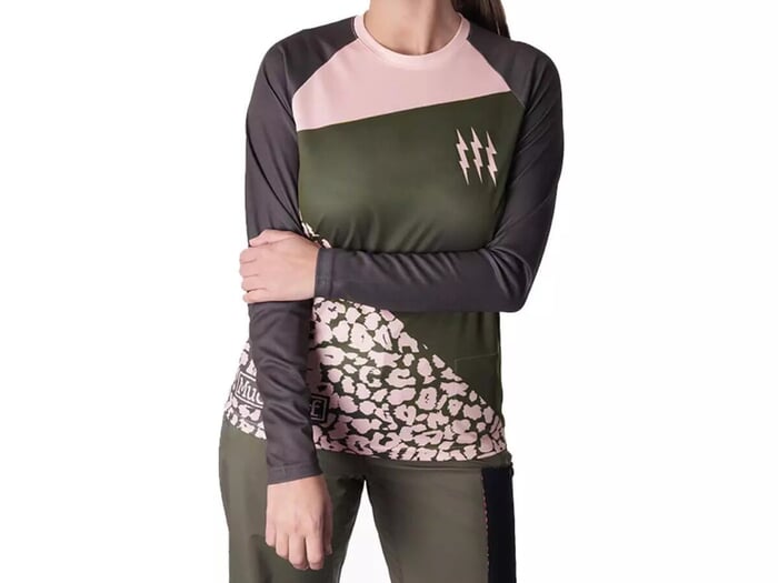 Muc-Off "Womens Long Sleeve Riders" Trikot - Green/Pink-Leopard