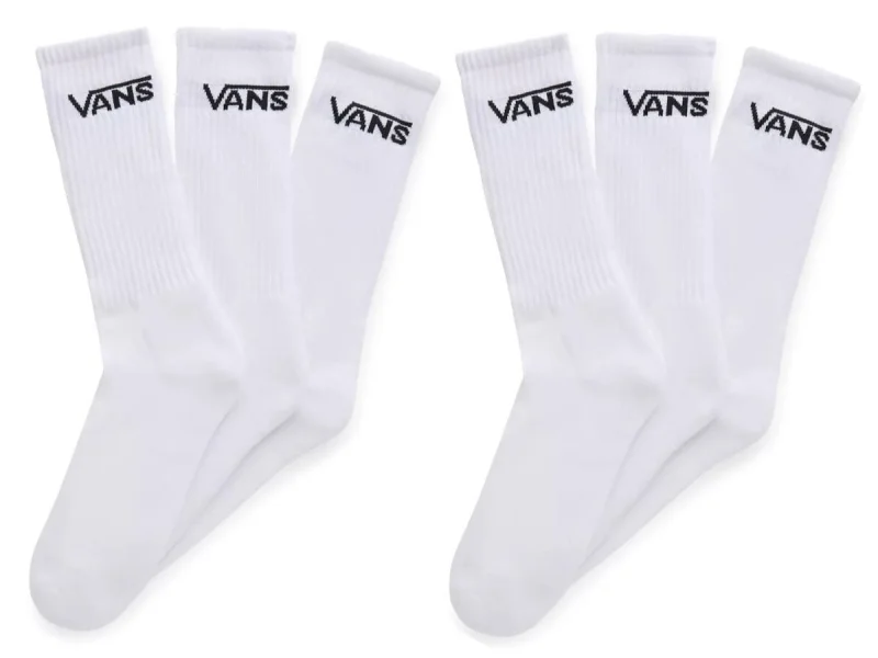 Vans "Classic Crew" Socks (6 Pair) - White/Black